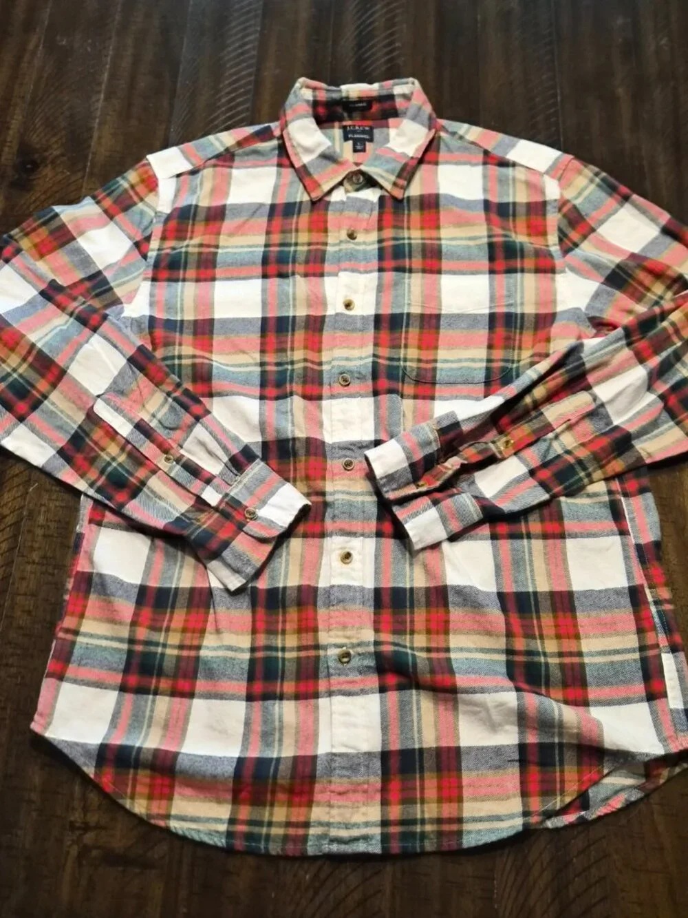 J Crew Shirt Mens Large Red Plaid Flannel Long Sleeve Button Up Cotton G469